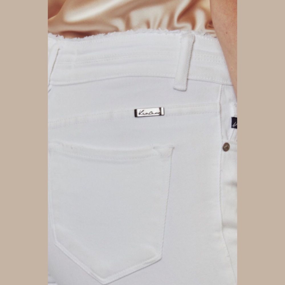 KanCan | High Rise Frayed Hem Double Button Skinny Jeans - White - KC7317WT - Picture 5 of 8